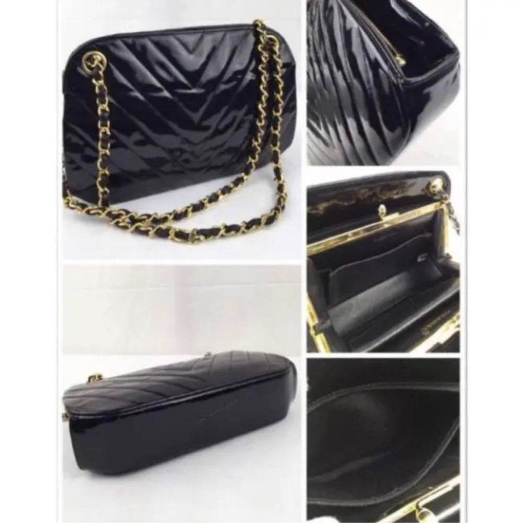 CHANEL Shoulder Bag Leather Rare Clasp Enamel Vintage