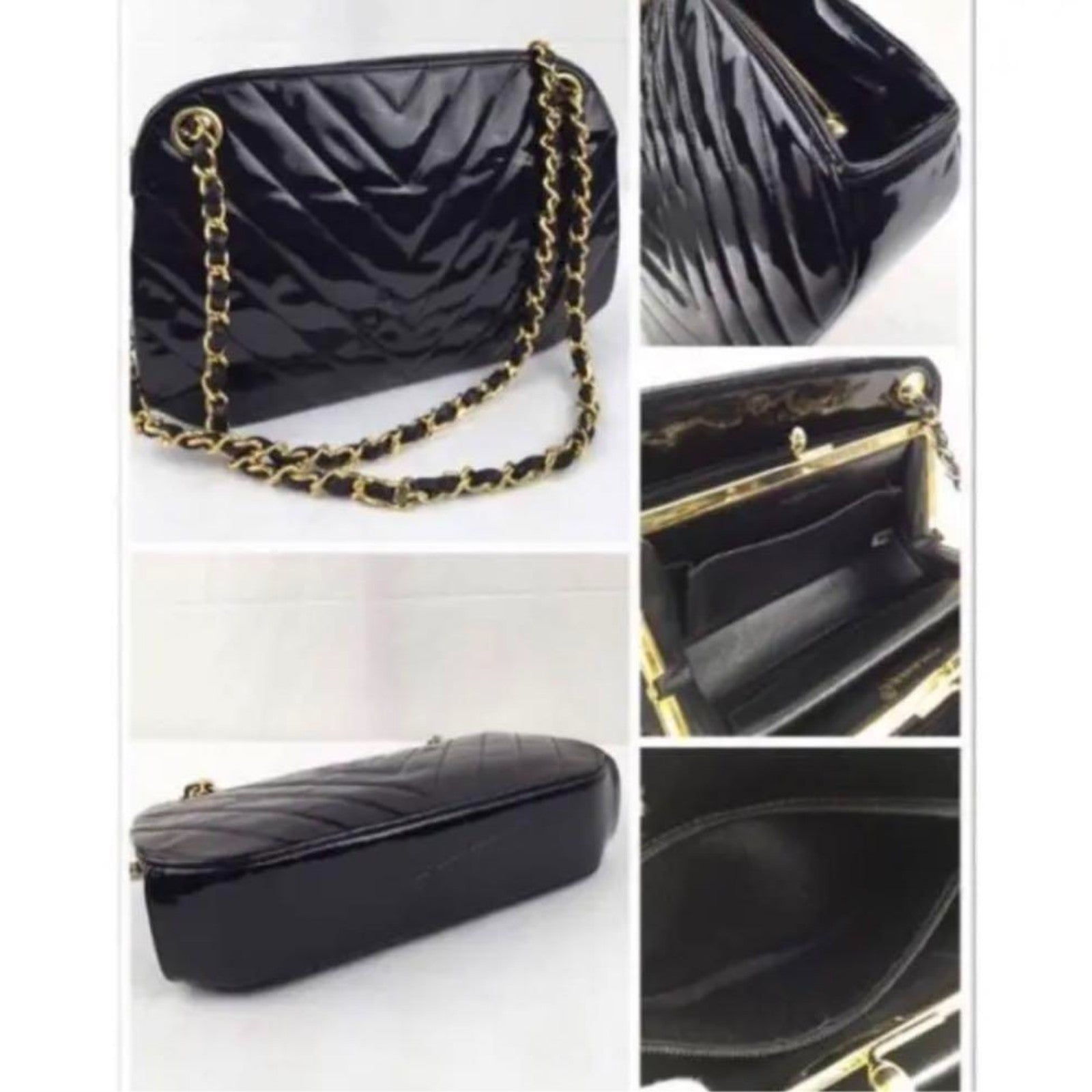 CHANEL Shoulder Bag Leather Rare Clasp Enamel Vintage