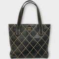CHANEL A18126 Wild Stitch Tote Bag Leather Serial Seal Peeling Black x Beige