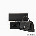 CHANEL Top Handle Matelasse 2Way Handbag Shoulder Bag Black Caviar Skin Women