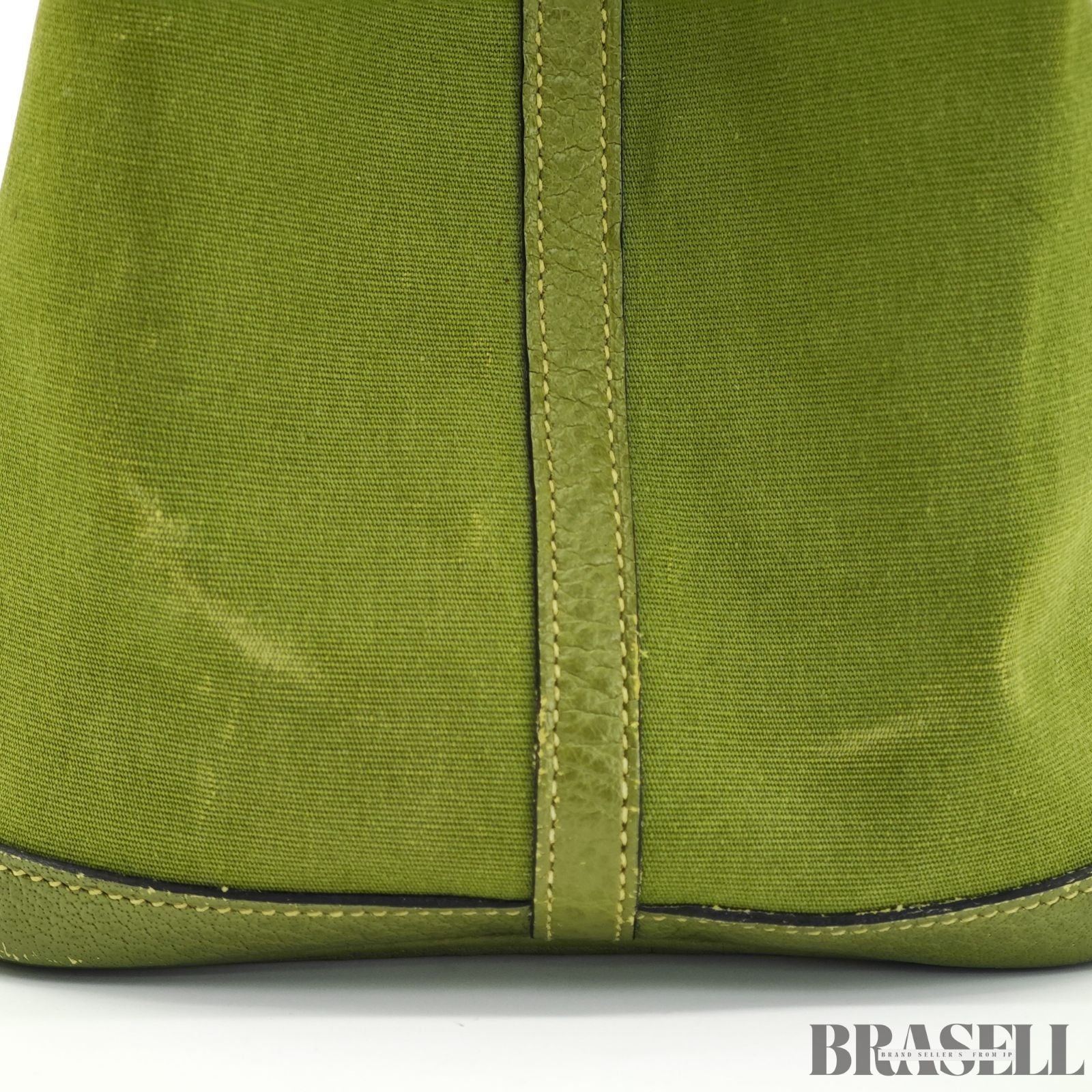 HERMES Garden Party MM Green Cobalt Canvas Leather Tote Bag Women’s