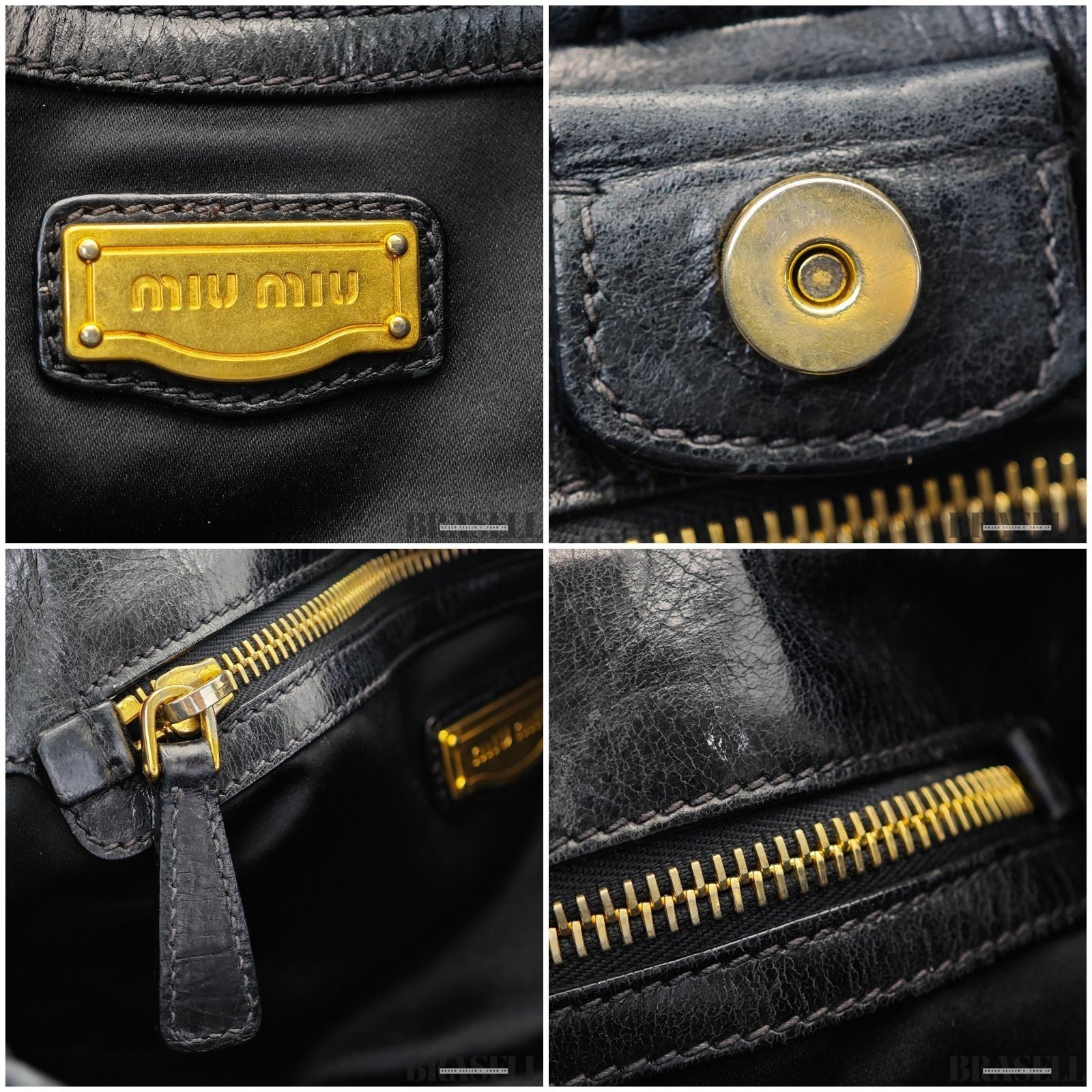 Miu Miu Gathered Handbag RT0383 2-Way Shoulder Bag Black