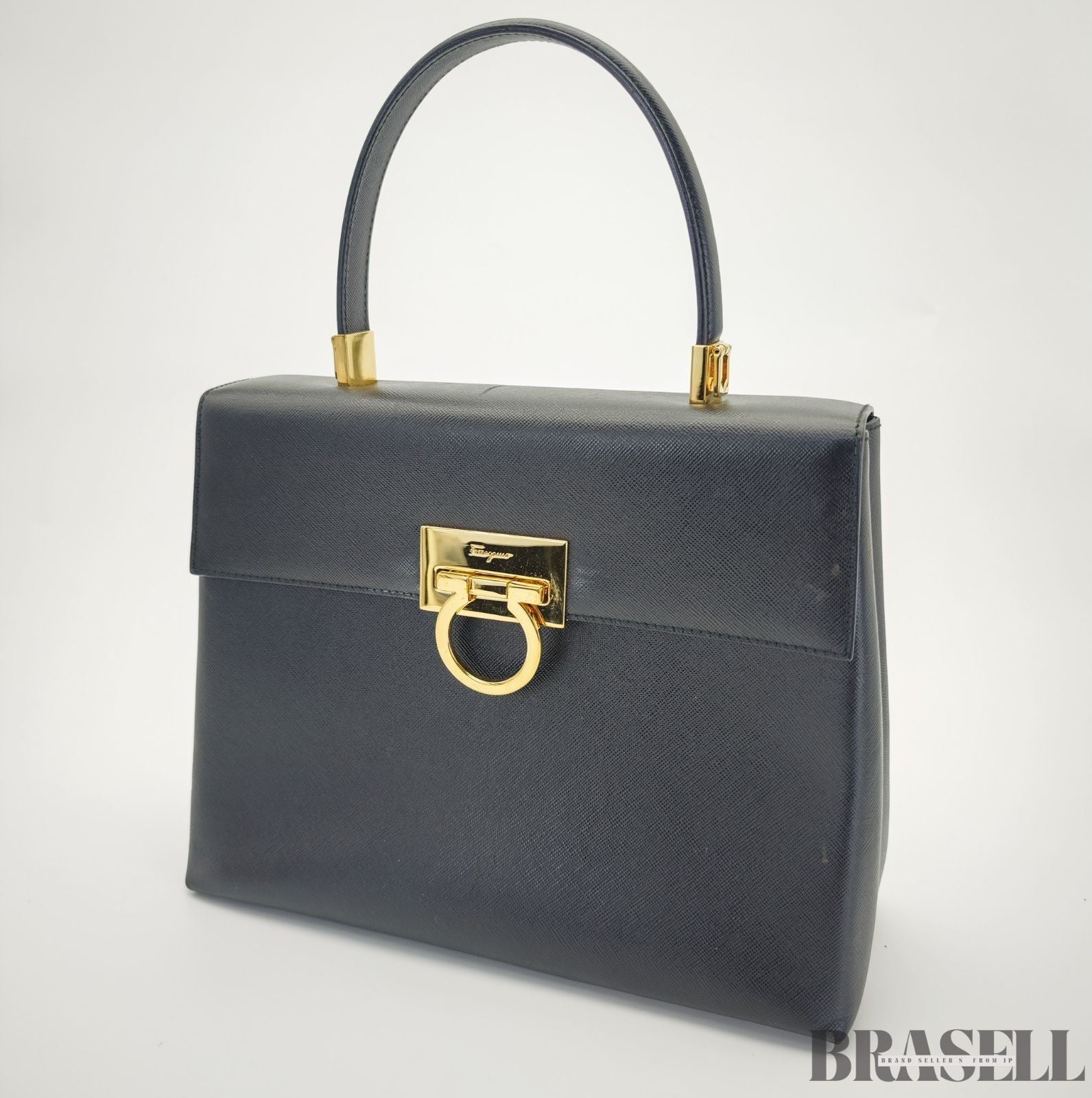 Ferragamo Gancini 2-Way Shoulder Bag Tote Bag Black with Shoulder Strap