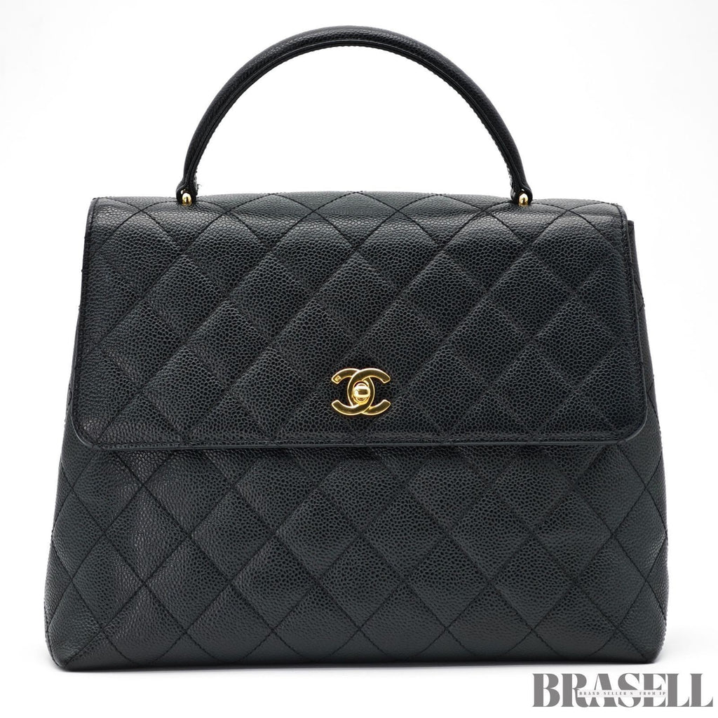 CHANEL Kelly Top Handle Bag Caviar Skin Black Handbag Women's Guarantee Card