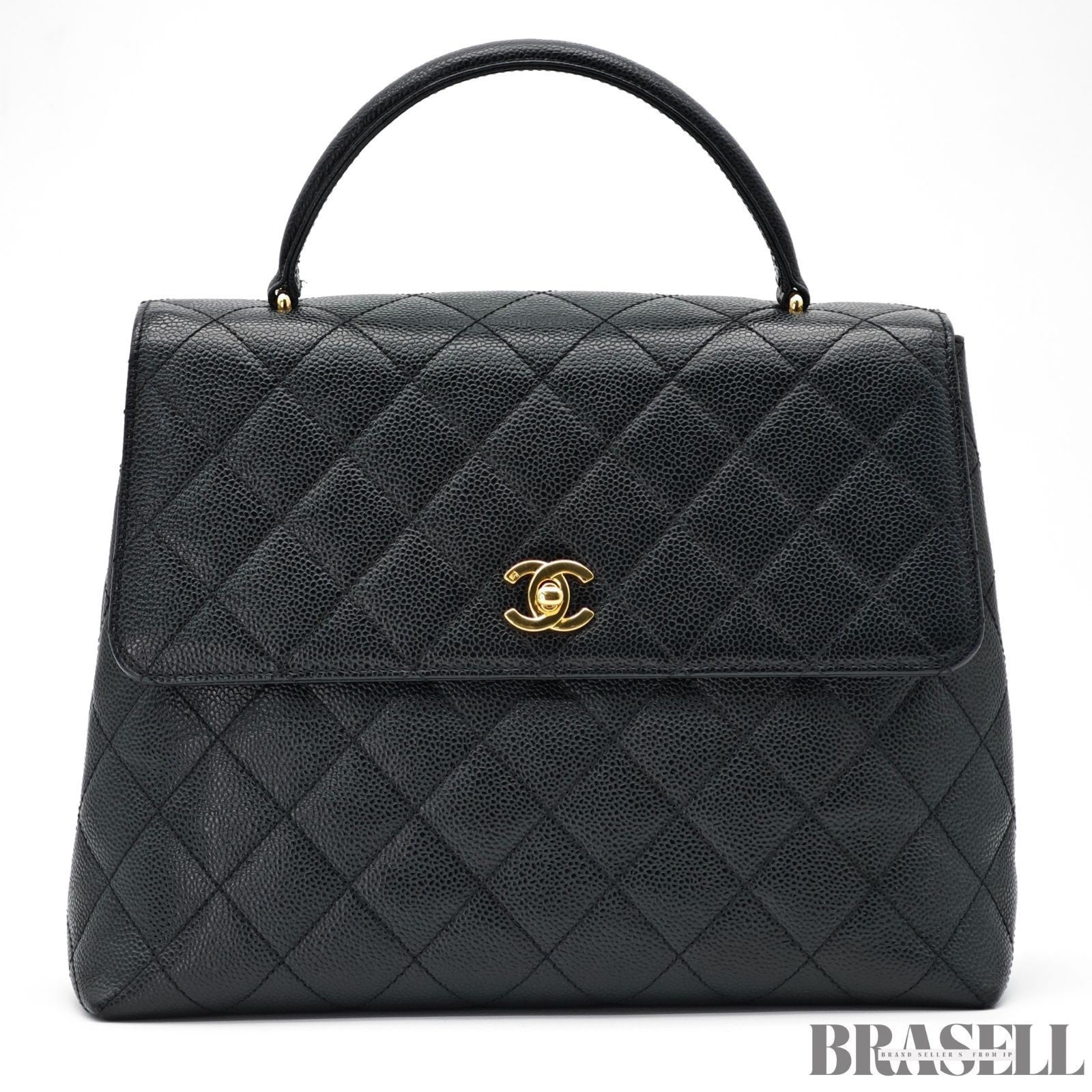 CHANEL Kelly Top Handle Bag Caviar Skin Black Handbag Women's Guarantee Card