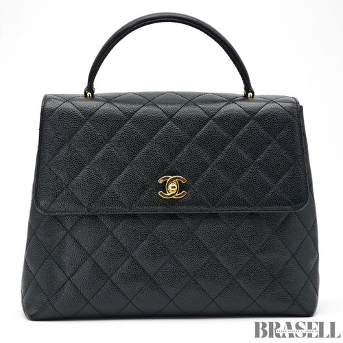 CHANEL Kelly Top Handle Bag Caviar Skin Black Handbag Women's Guarantee Card