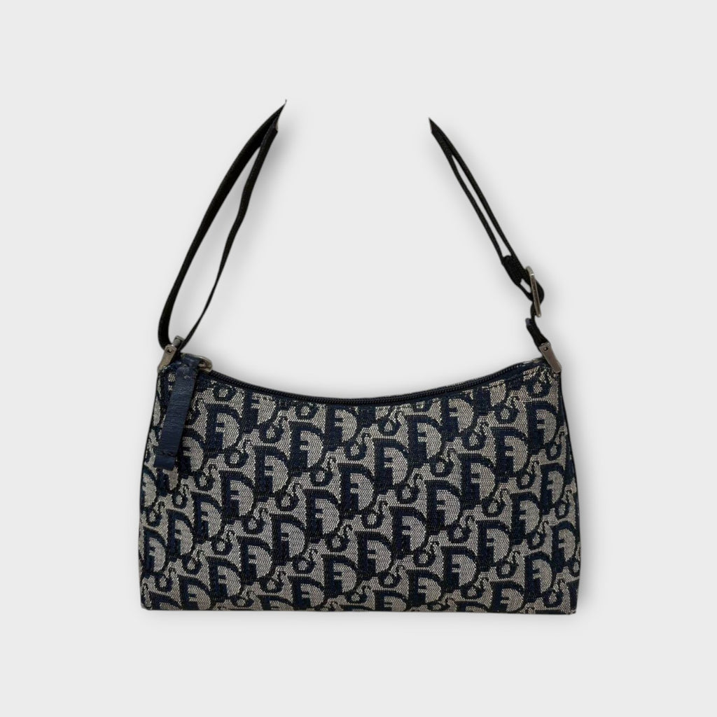 Christian Dior Trotter Accessory Pouch Shoulder Bag Navy Canvas Leather 【B】