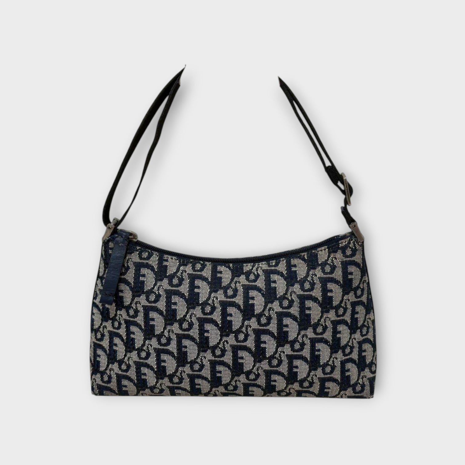 Christian Dior Trotter Accessory Pouch Shoulder Bag Navy Canvas Leather 【B】