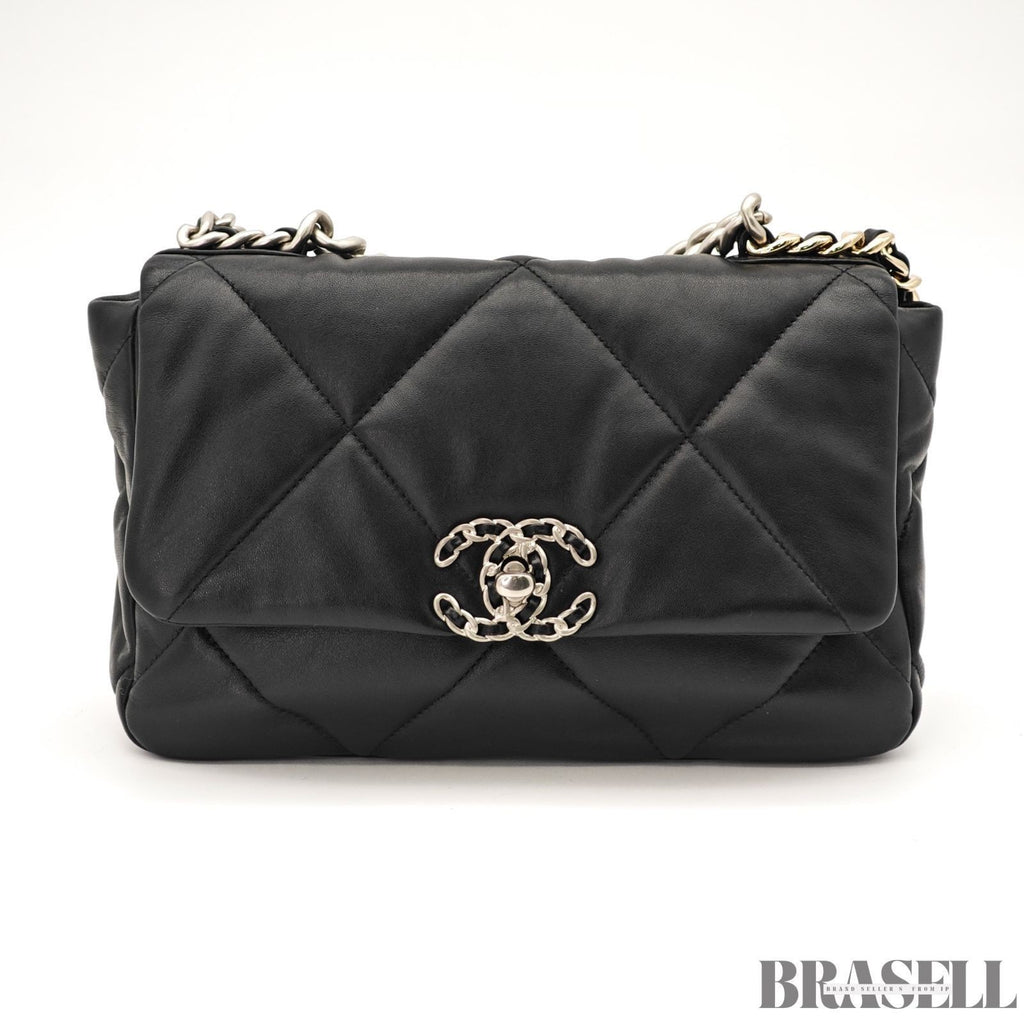 CHANEL 19 Matelasse 2way Chain Shoulder Bag Handbag AS1160 Leather Black