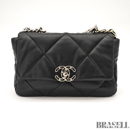 CHANEL 19 Matelasse 2way Chain Shoulder Bag Handbag AS1160 Leather Black