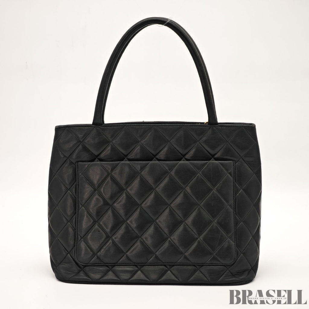CHANEL Caviar Skin Black Tote Bag Handbag CC Logo with Warranty Card