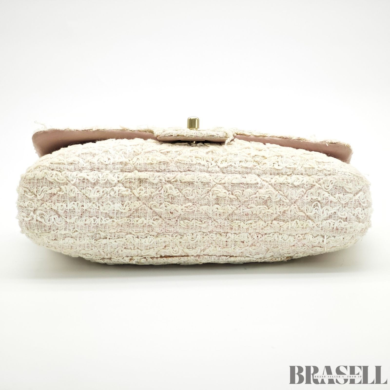 Chanel Matelassé Tweed Chain Shoulder Bag Pink White  Woman