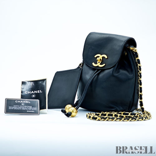 Chanel Coco Mark Chain Shoulder Backpack Black Women With Authenticity Card