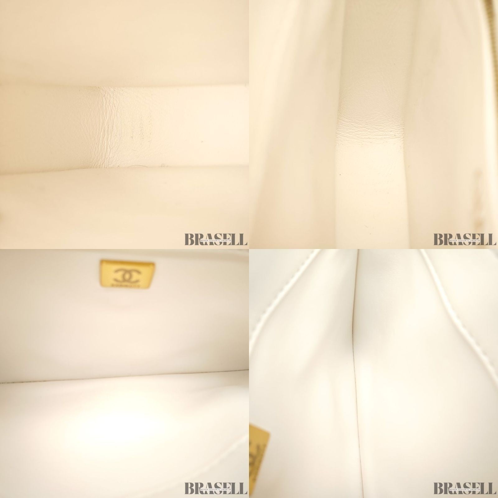 CHANEL Matelasse Coco Mark Lambskin Top Handle Flap Bag Chain Shoulder White