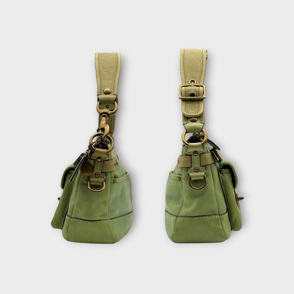 Coach Legacy Turnlock Gold Hardware One Shoulder Bag Leather Green 【B】