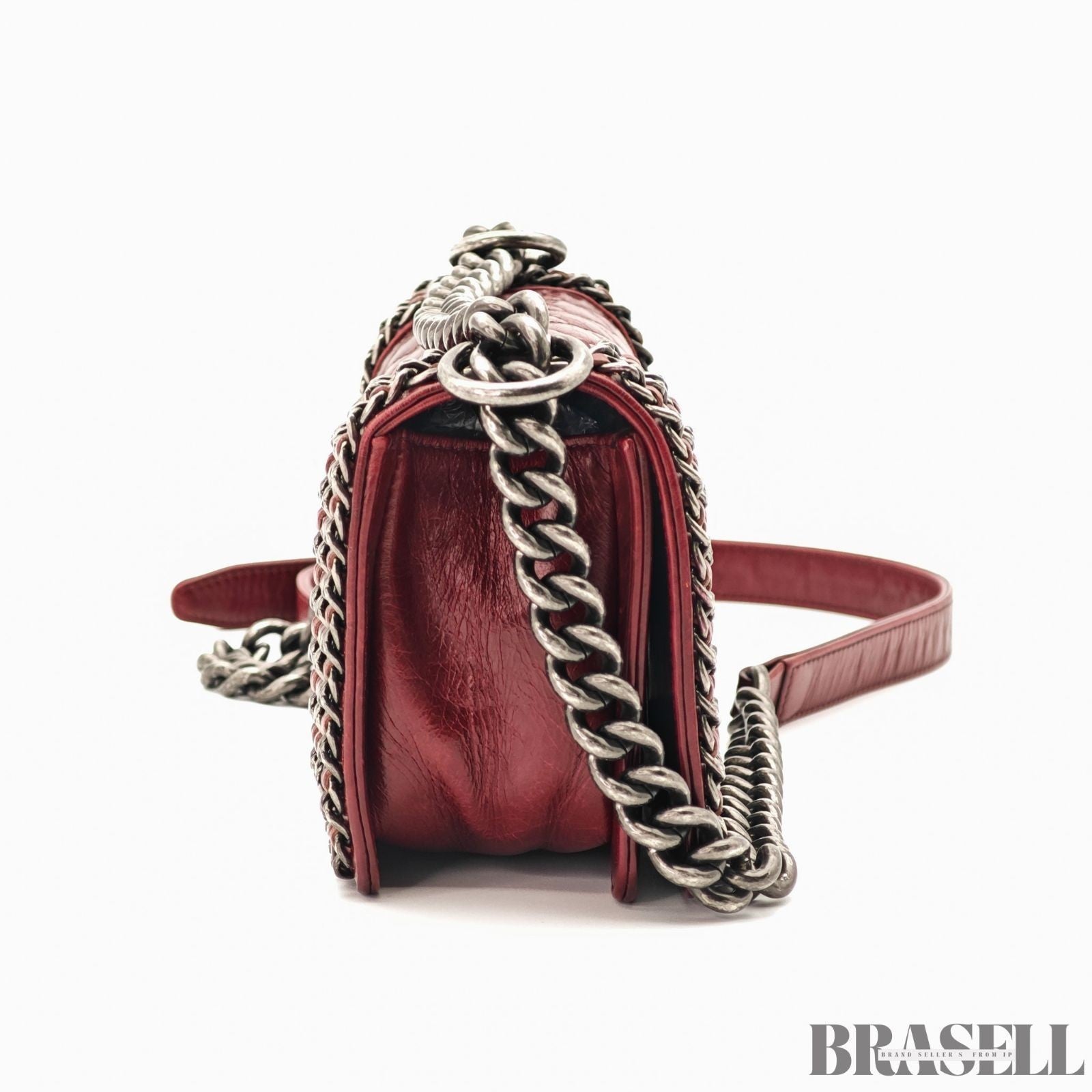 CHANEL Boy Chanel A67086 Flap Shoulder Bag Small Bordeaux Leather Women's