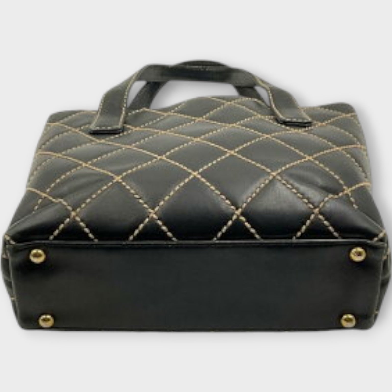 CHANEL A18126 Wild Stitch Tote Bag Leather Serial Seal Peeling Black x Beige