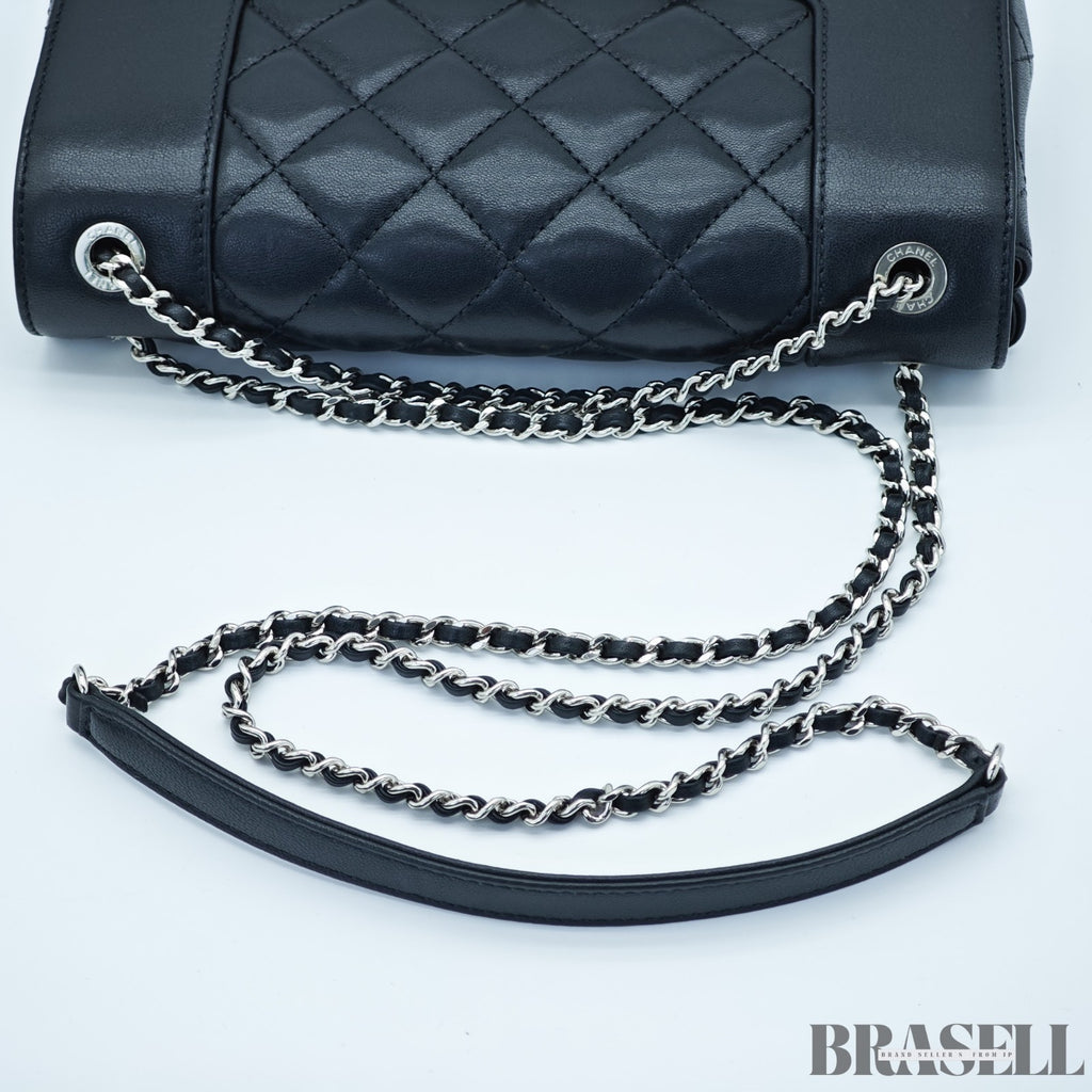 CHANEL Mademoiselle Vintage Double Flap W A93083 Chain Shoulder Bag Black