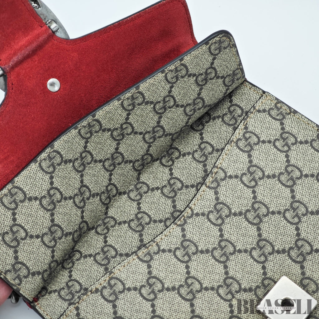 GUCCI Dionysus Mini Chain 421970 GG Supreme Suede Beige/Red