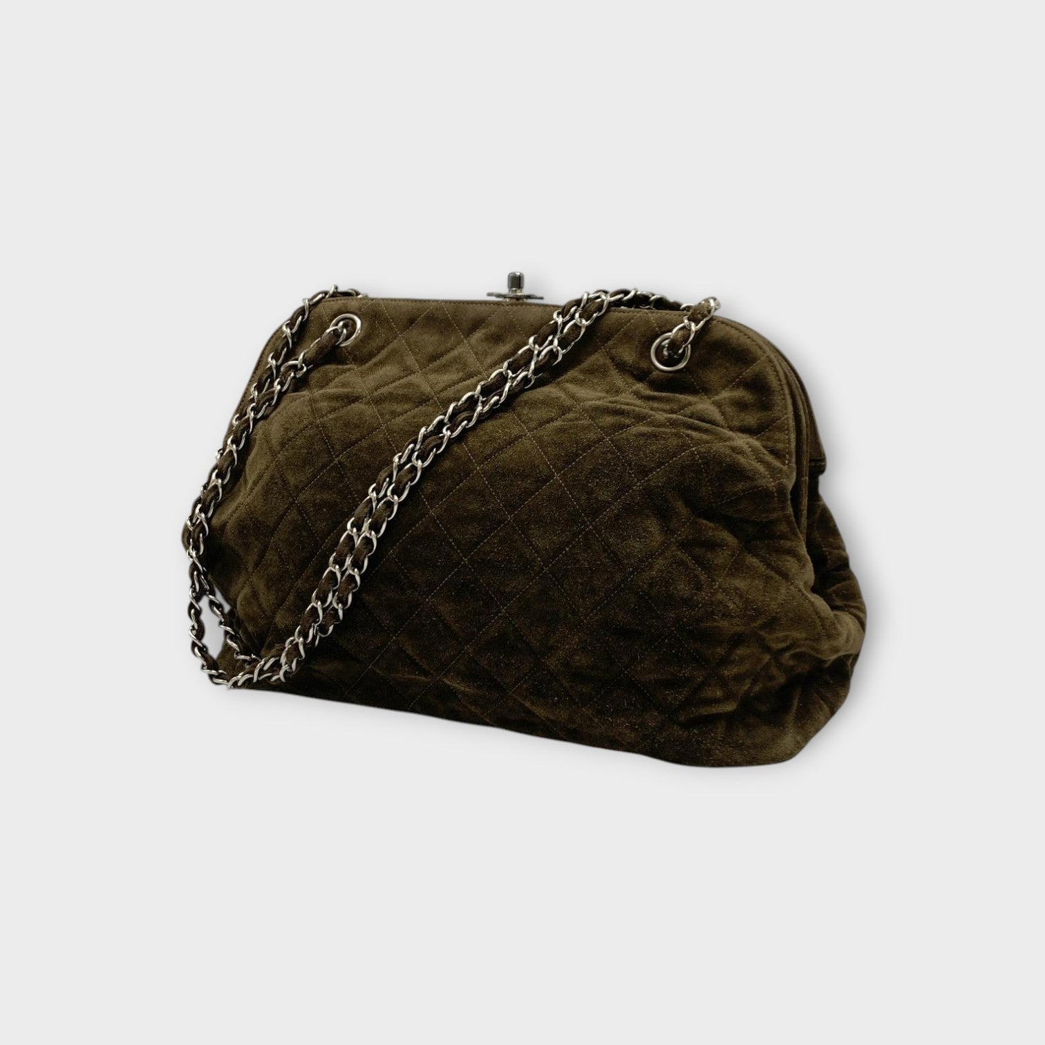 CHANEL Coco Mark Matelassé Suede Chain Shoulder Bag Brown Silver Hardware 【B】