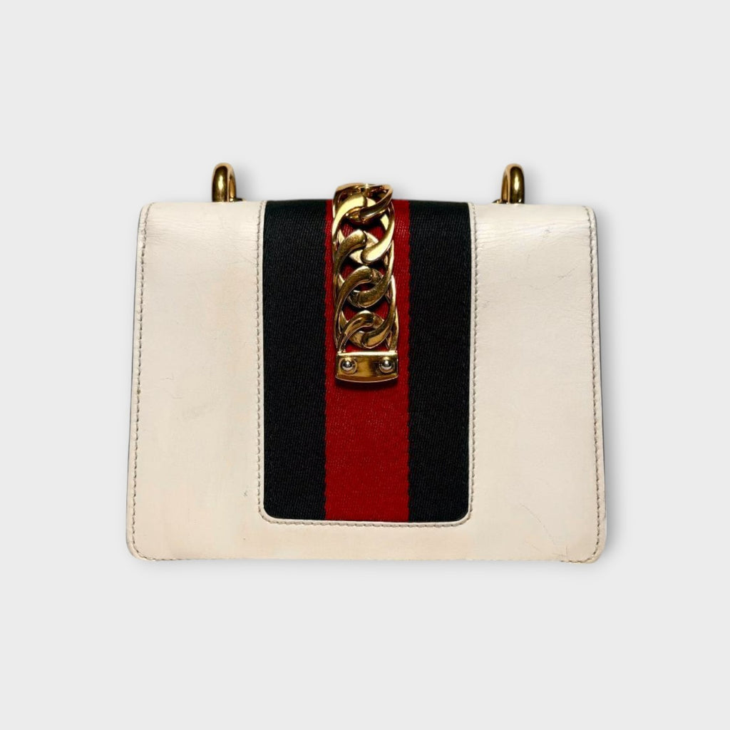 GUCCI Sylvie Chain Shoulder Bag 2WAY Web Line 431666 White Leather 【B】