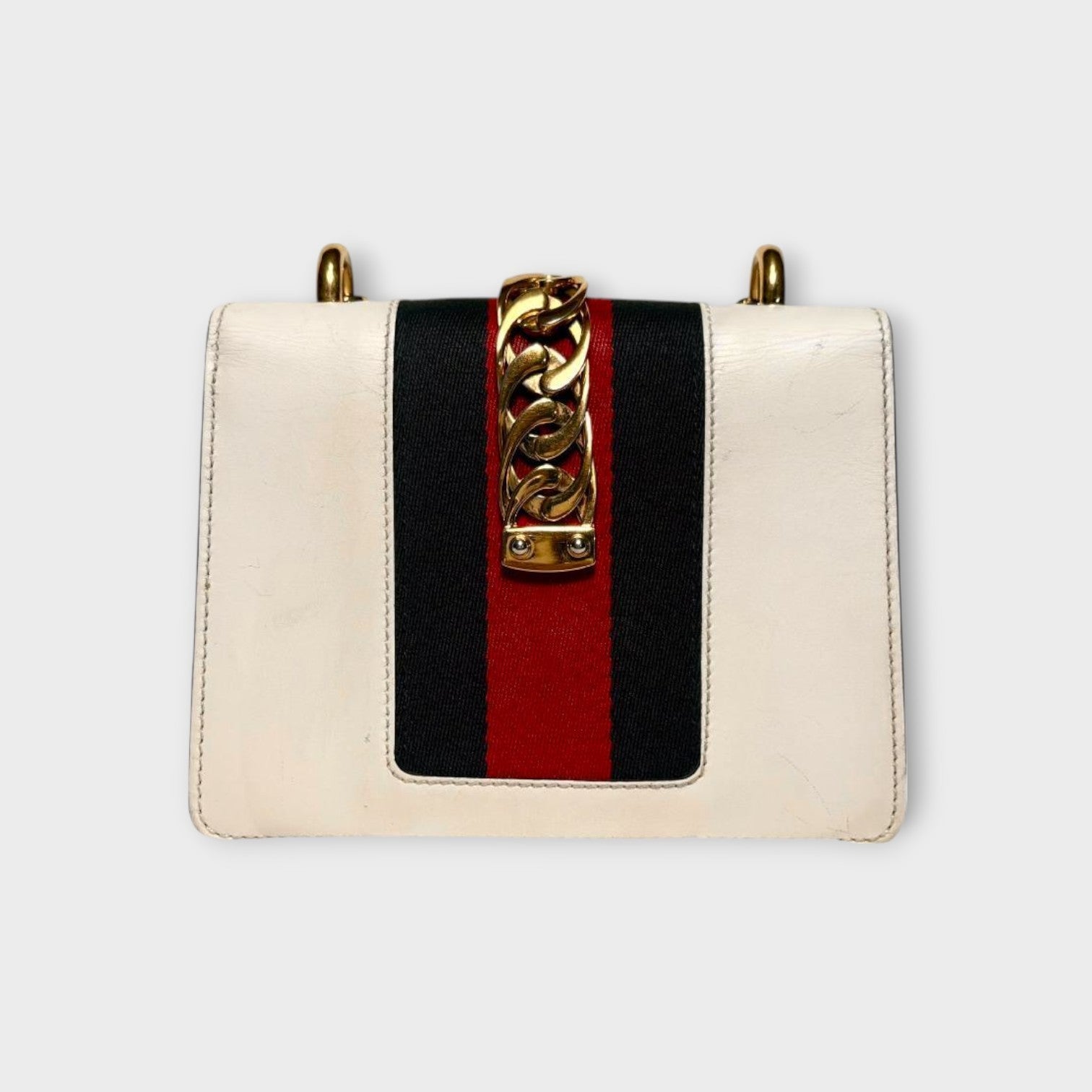 GUCCI Sylvie Chain Shoulder Bag 2WAY Web Line 431666 White Leather 【B】