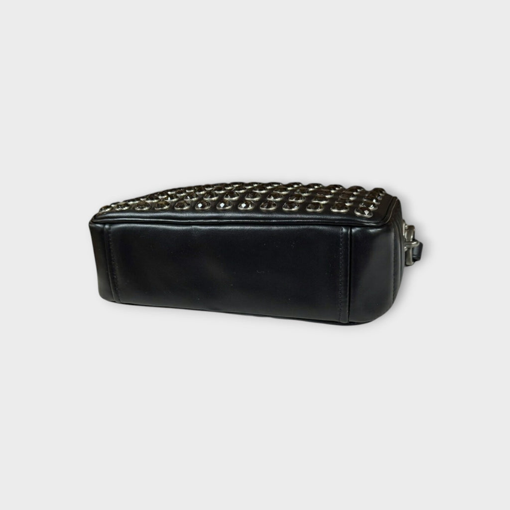 Prada Crystal Studs Chain Shoulder Bag Leather 1BH103 Black Silver Hardware 【A】