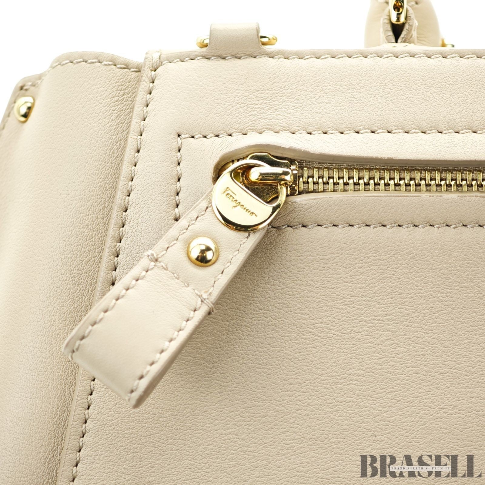 Ferragamo Gancini 2-Way Bag Shoulder Bag Handbag Beige Women’s