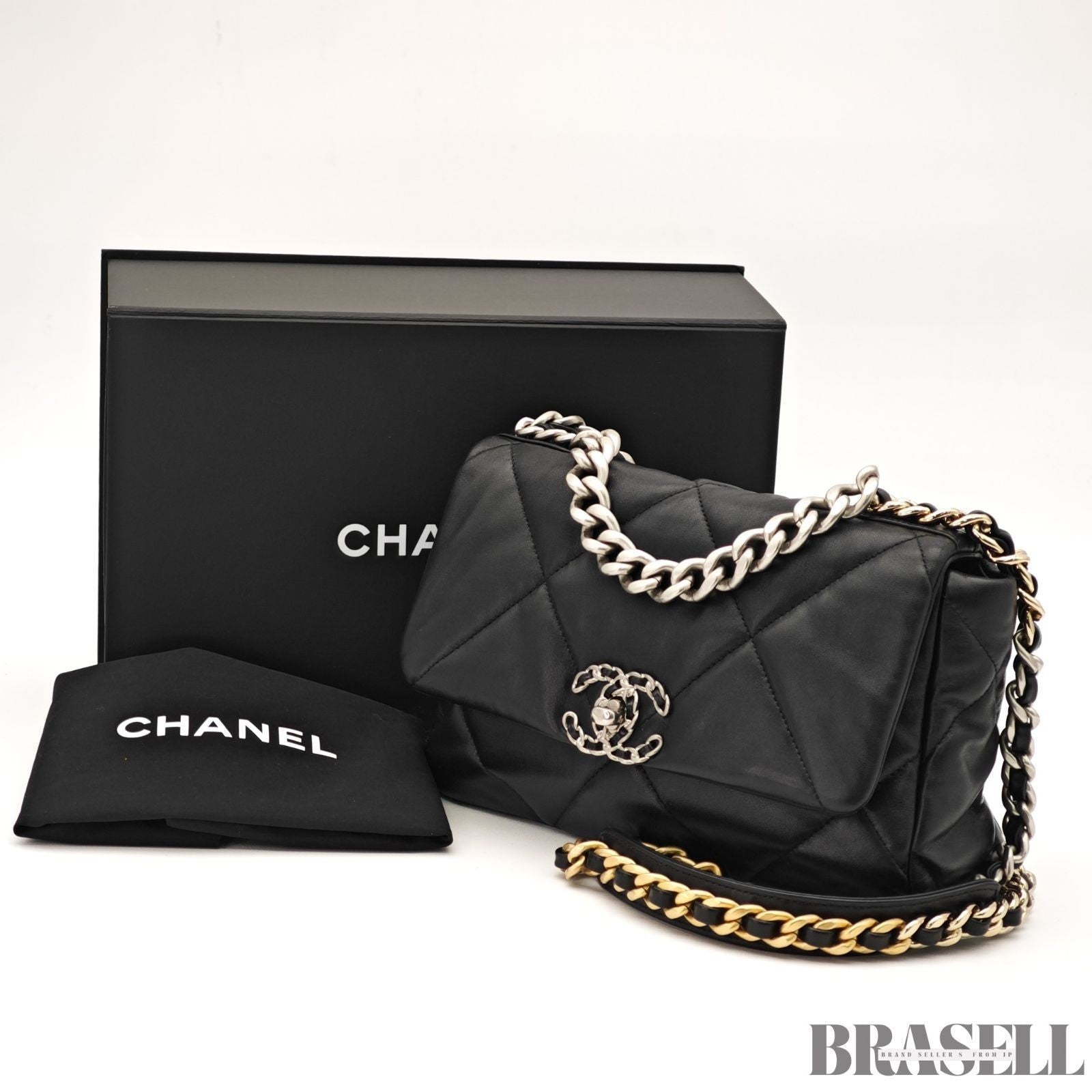 CHANEL 19 Matelasse 2way Chain Shoulder Bag Handbag AS1160 Leather Black