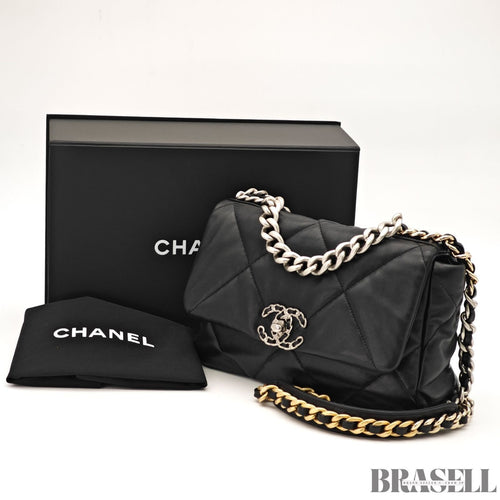 CHANEL 19 Matelasse 2way Chain Shoulder Bag Handbag AS1160 Leather Black