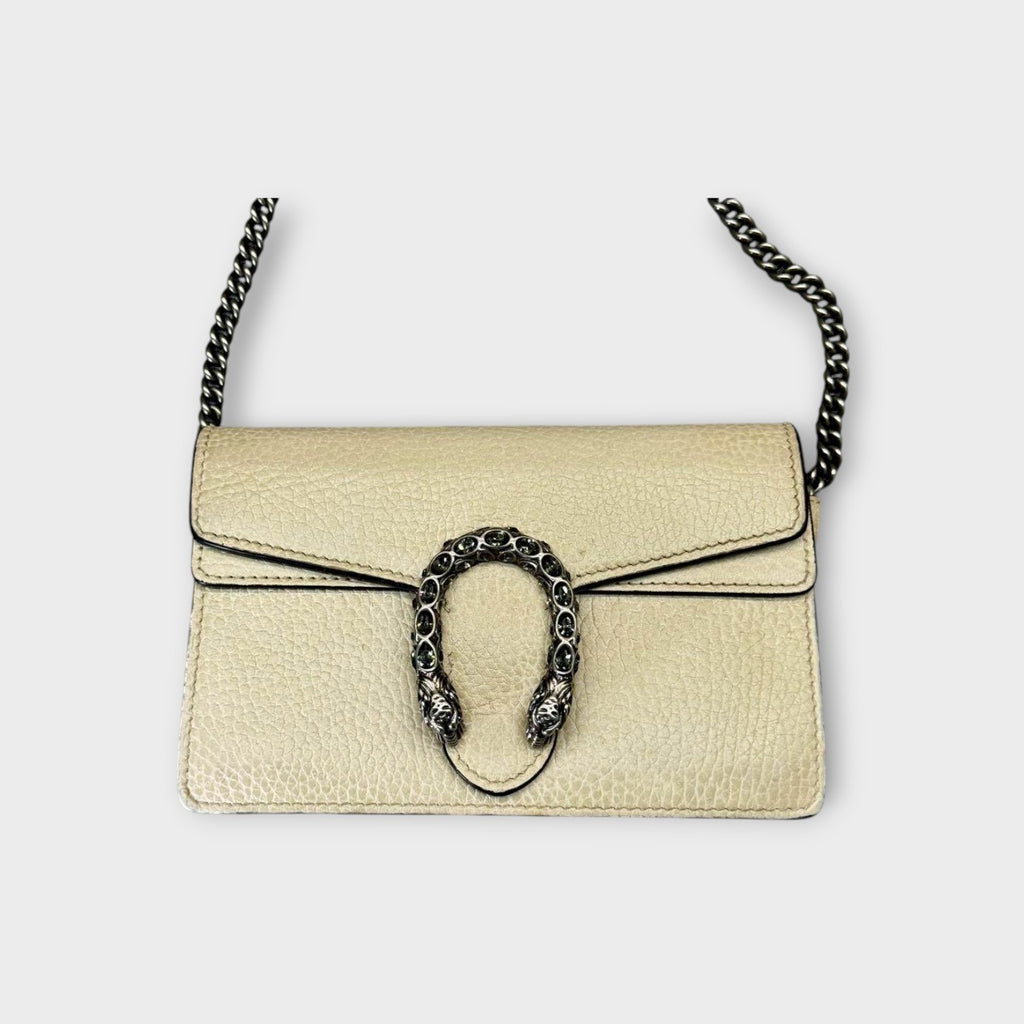 Gucci Dionysus Chain Shoulder Bag Leather Ivory Silver Hardware【A】