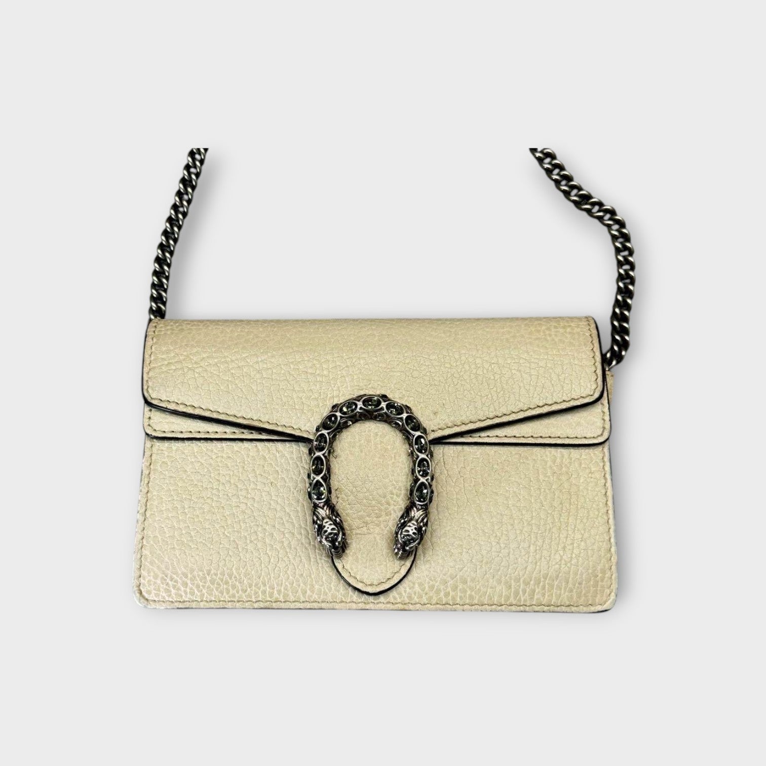 Gucci Dionysus Chain Shoulder Bag Leather Ivory Silver Hardware【A】