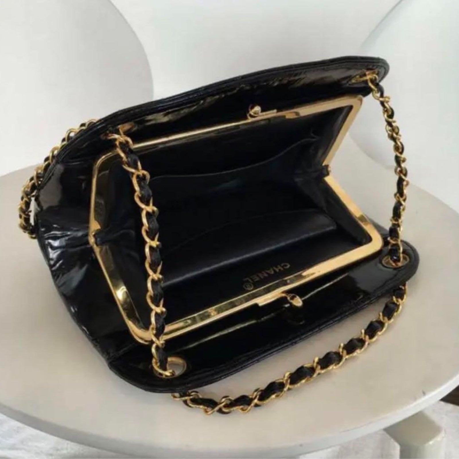CHANEL Shoulder Bag Leather Rare Clasp Enamel Vintage