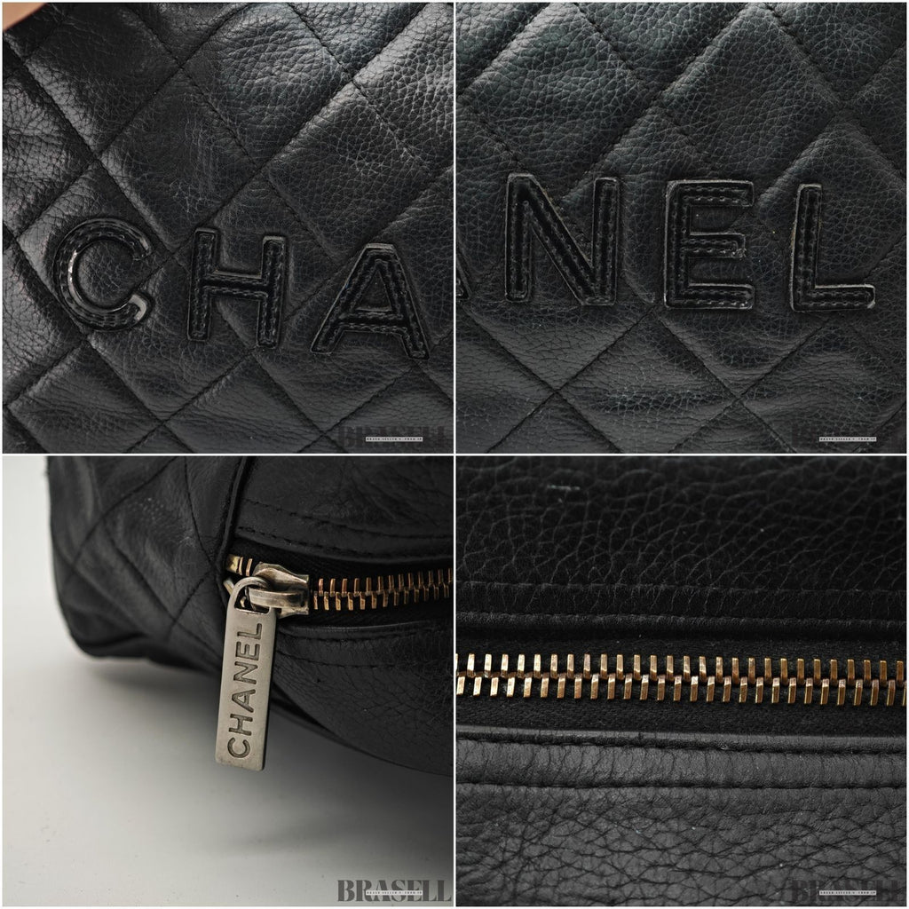 CHANEL Matelassé Caviar Leather Mini Boston Handbag Black with Guarantee Card