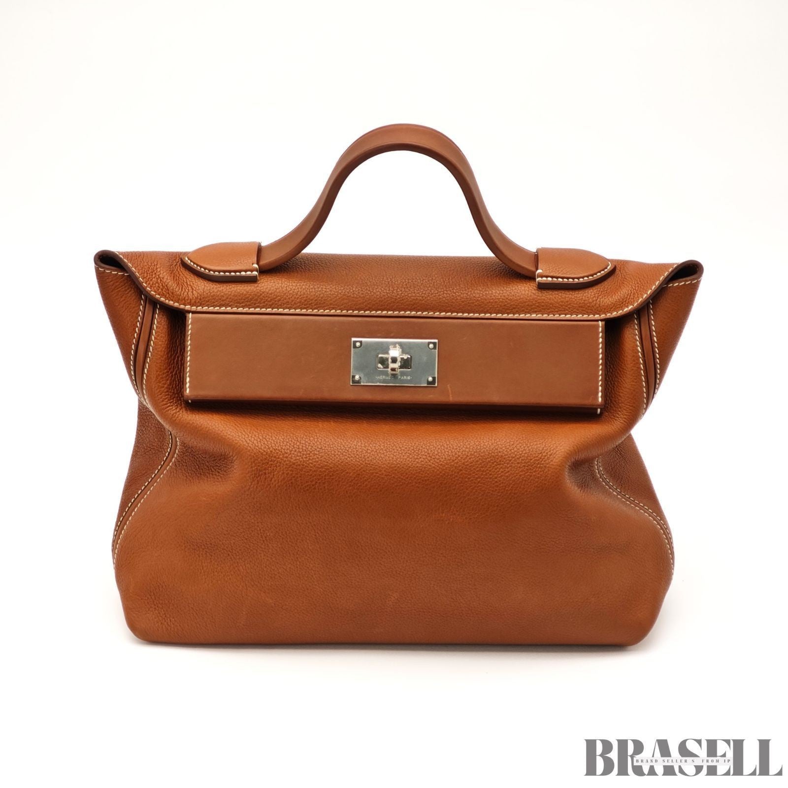 Hermes Sac 24/35 Handbag Top Handle Bag Brown Taurillon Maurice Swift Leather