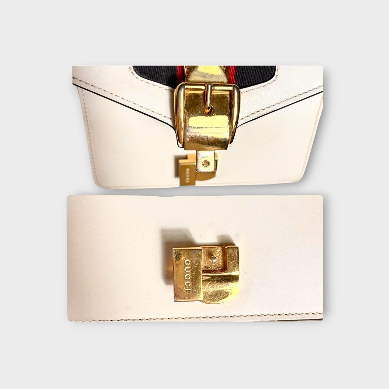 GUCCI Sylvie Chain Shoulder Bag 2WAY Web Line 431666 White Leather 【B】