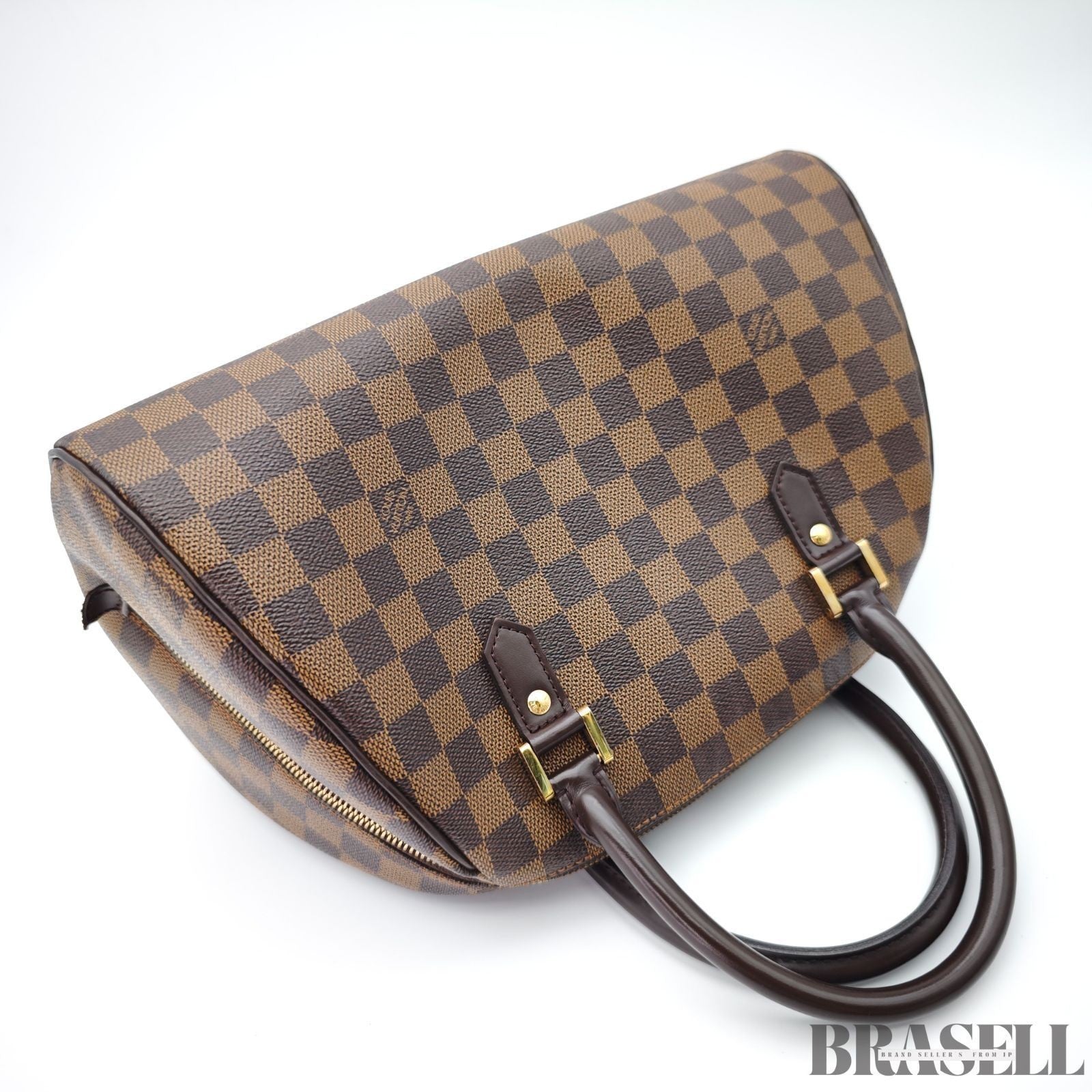 LOUIS VUITTON Logo Ribera MM Hand Bag Damier Ebene Leather Brown N41434 Spain