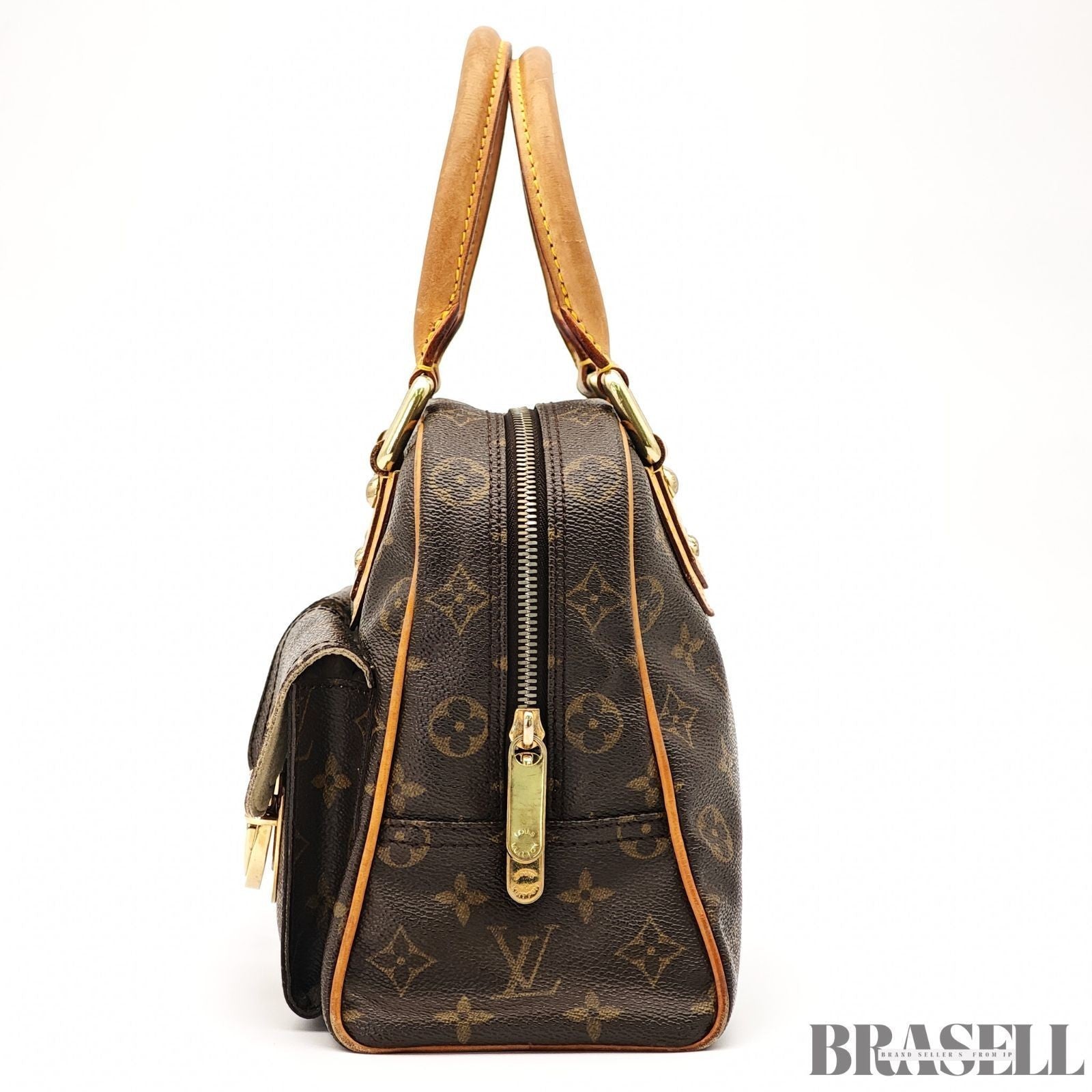 Louis Vuitton Manhattan PM M40026 Monogram Canvas Handbag Bag Pockets Brown