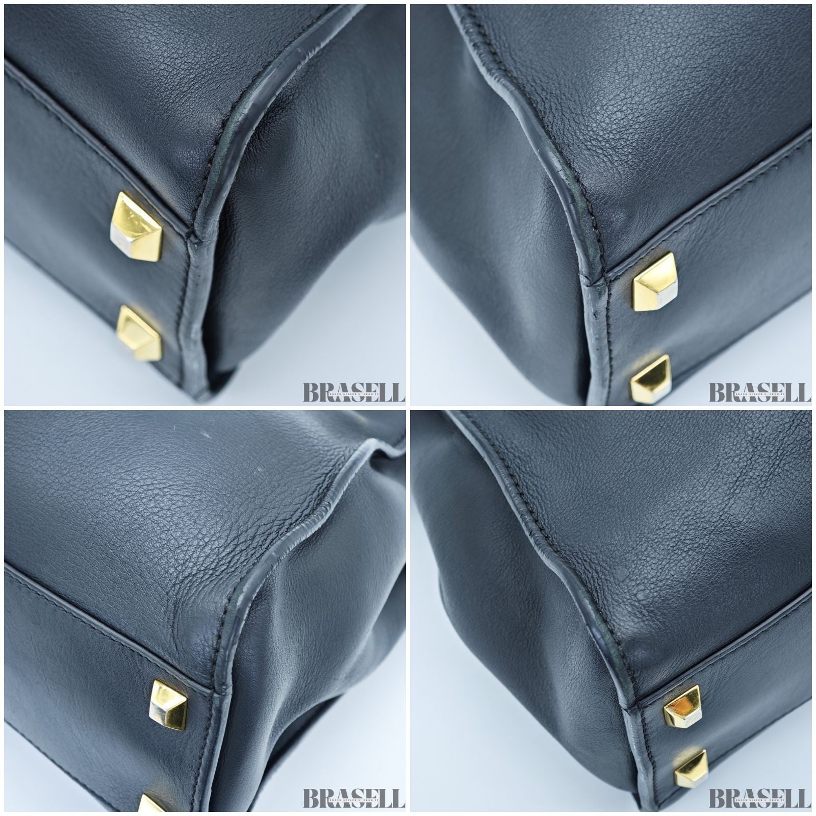 FENDI Peekaboo 8BN290 Large Black Leather Handbag Shoulder Bag Women’s