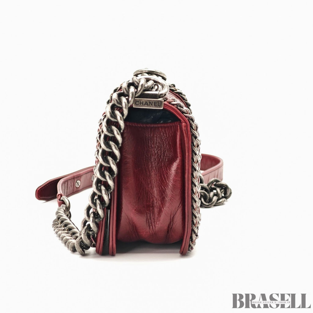 CHANEL Boy Chanel A67086 Flap Shoulder Bag Small Bordeaux Leather Women's