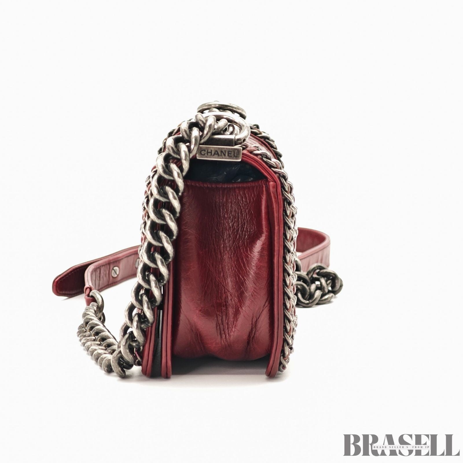 CHANEL Boy Chanel A67086 Flap Shoulder Bag Small Bordeaux Leather Women's