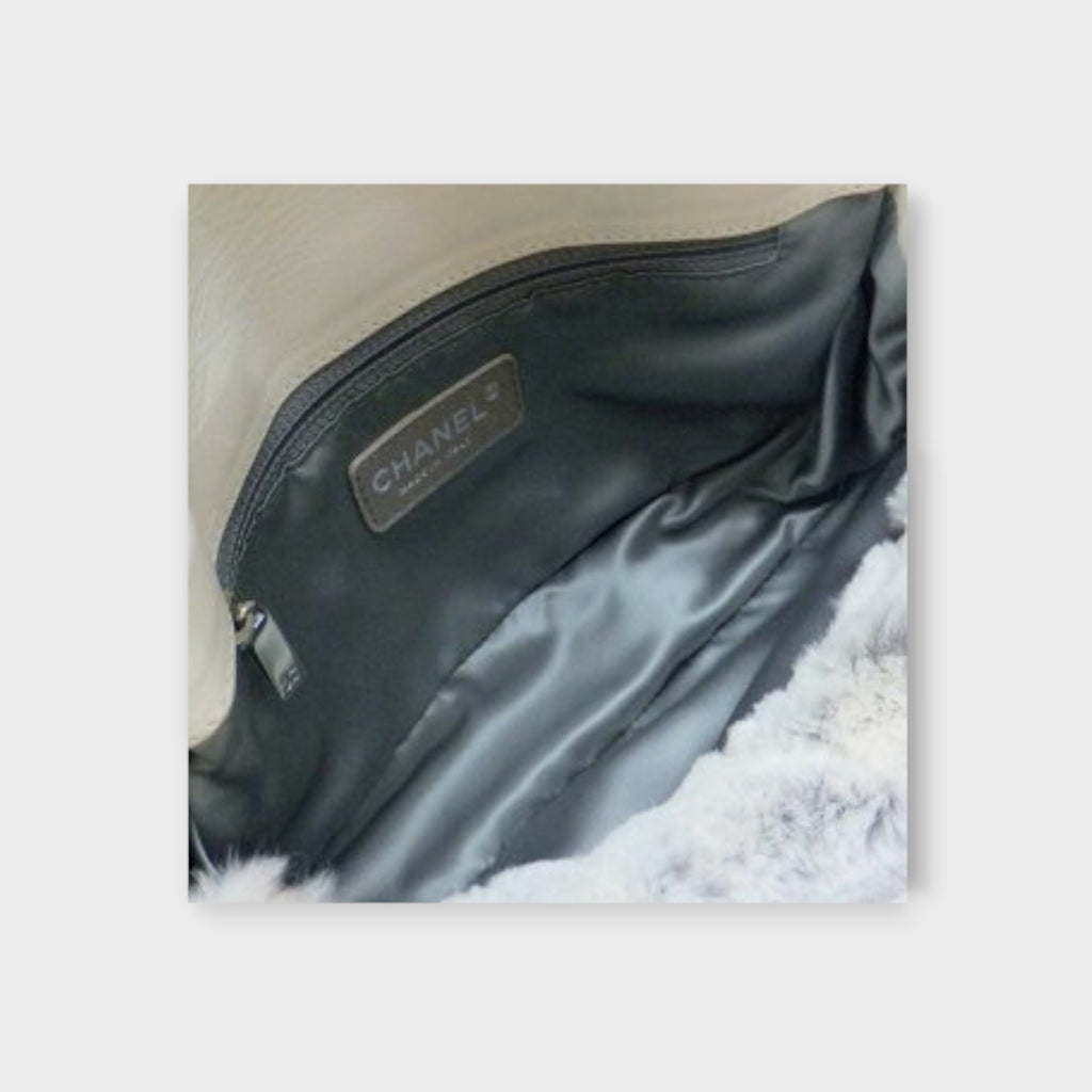 CHANEL Fur and Chain Shoulder Bag, Ivory with Silver Hardware 2007