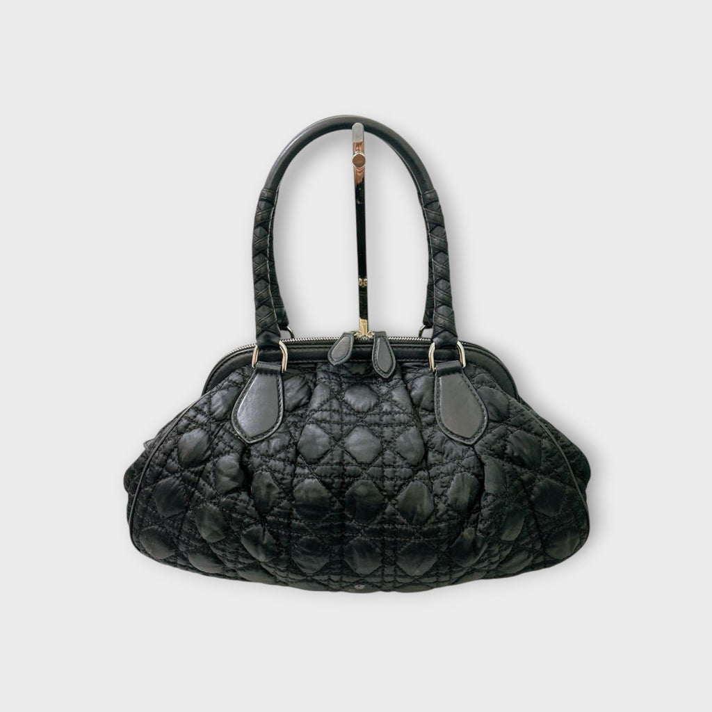 Christian Dior Handbag Tote Bag Leather Nylon Black Silver Hardware 【B】