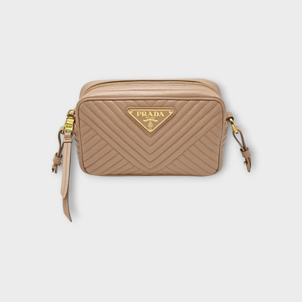 Prada Chain Shoulder Bag Triangle Logo Crossbody Bag 1BH102 Leather Beige 【A】