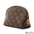LOUIS VUITTON Logo Pochette Cosmetic PM Pouch Monogram Leather Brown M47515