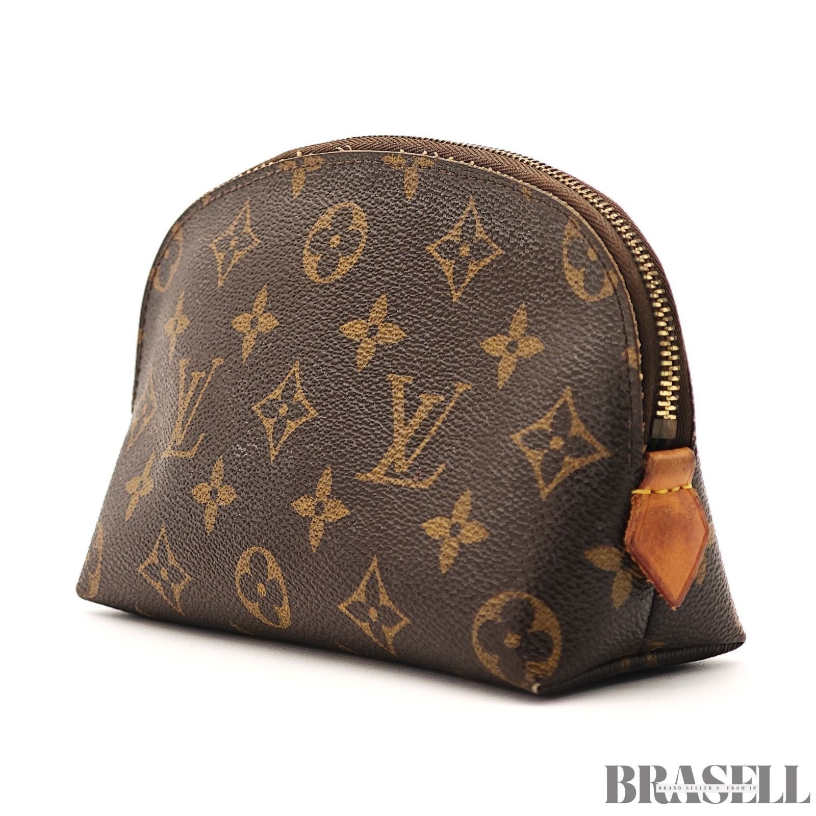 LOUIS VUITTON Logo Pochette Cosmetic PM Pouch Monogram Leather Brown M47515