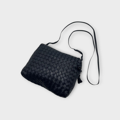 Bottega Veneta Intrecciato Shoulder Bag Fringe Tassel Leather Navy【A】