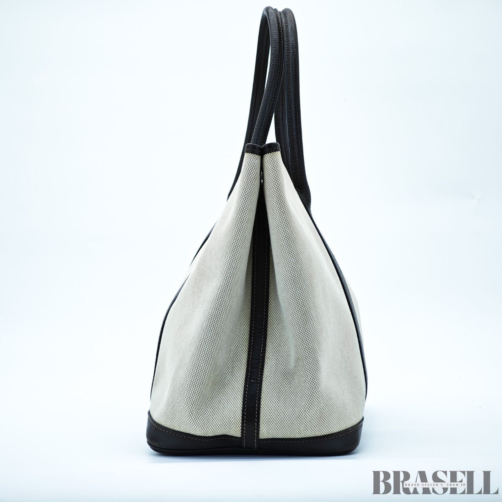 Borsa tote HERMES Garden Party PM beige marrone scuro tela pelle donna