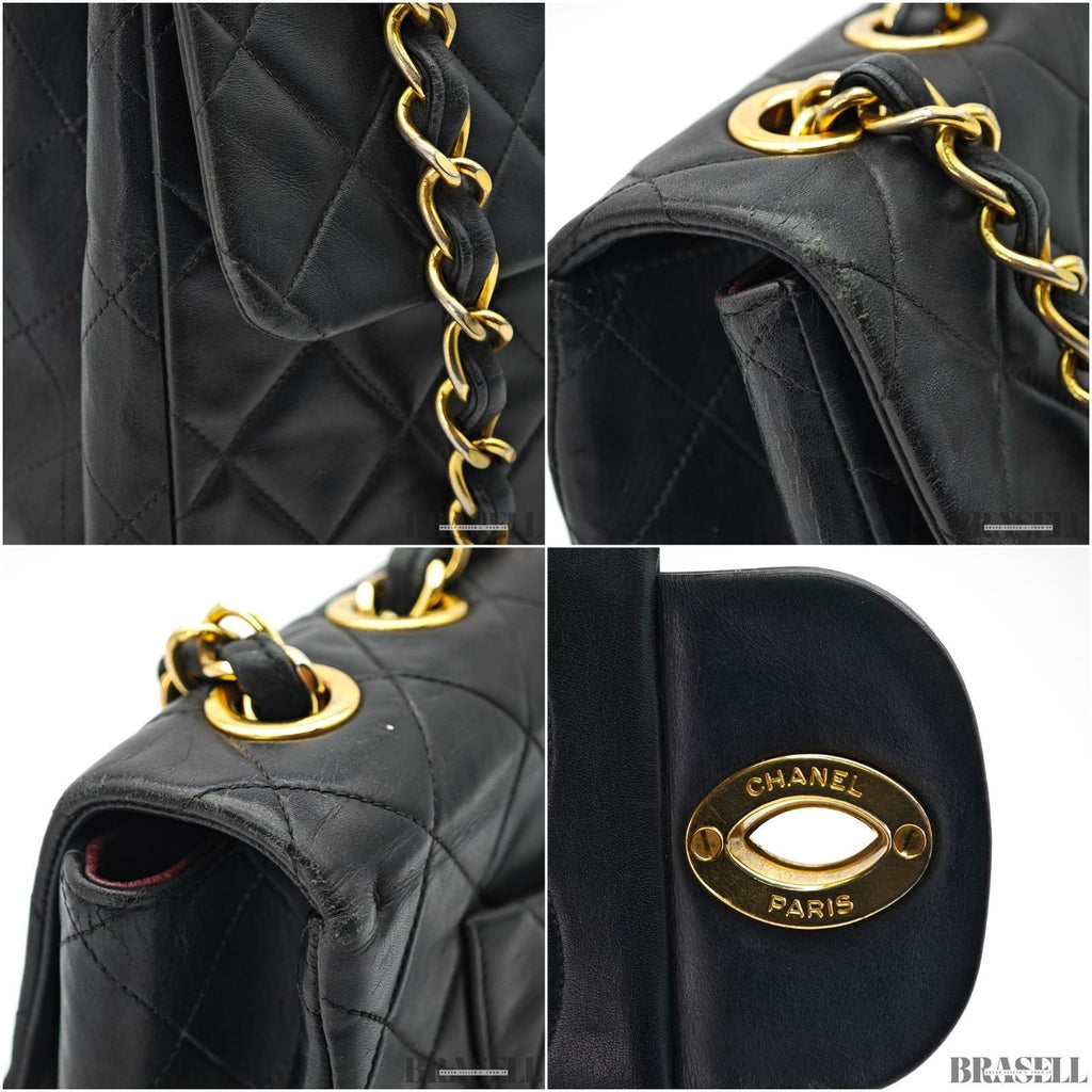 CHANEL Large Matelasse Flap Bag Lambskin Black Quilted Shoulder Bag Women's