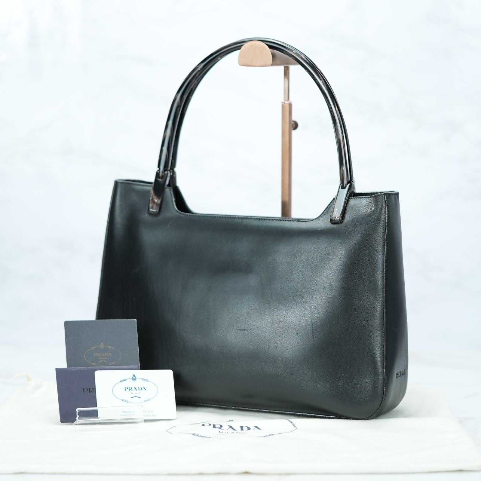 PRADA Vitello VITELLO CORINO NERO Handbag BR1277 Black Tote Bag